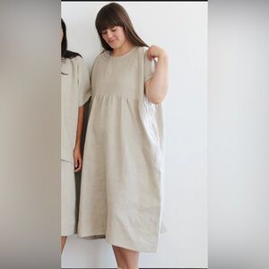 ELI & BARRY White Linen Midi Dress OS1 | Minimalist Oversized Summer Dress